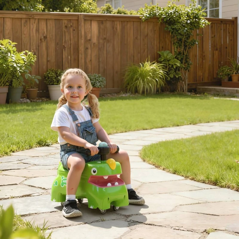 Image of AIYAPLAY Kids Ride On Car, Dinosaur Shape Toddler Walker in Green Green Unisex