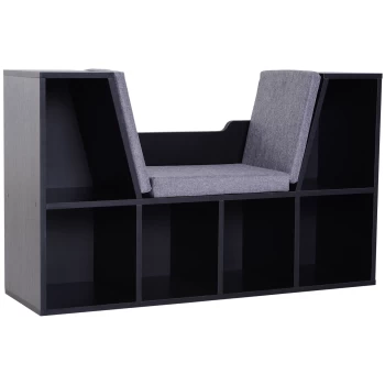 Image of HOMCOM Bookcase Shelf Storage Seat with Cushion Sideboard Kids Children Reading Bedroom Living Room Organizer Black AOSOM UK