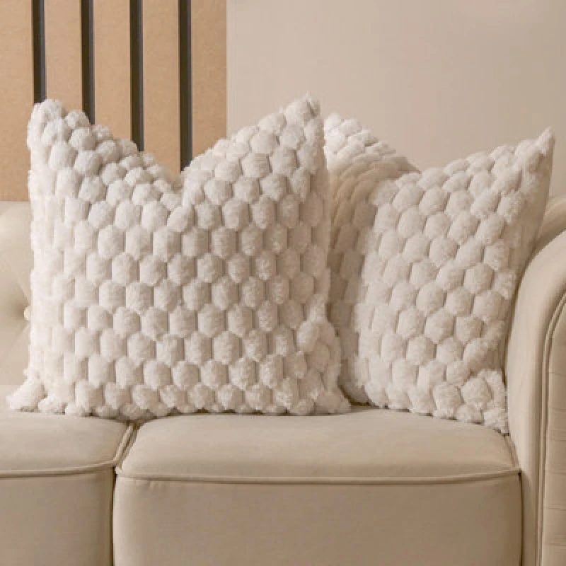 Image of OHS OHS 2 Pack Waffle Faux Fur Cushion Covers - 45 x 45cm in Cream Size: 45cm x 45cm Cream 45cm x 45cm Unisex 5027434191666