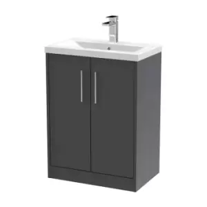 Hudson Reed Juno 600mm Floor Standing 2 Door Vanity & Mid-Edge Basin - Graphite Grey