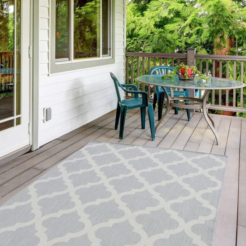 Image of THE RUGS Outdoor Indoor Grey Ivory Geometric Trellis Rug Weather Resistant Size: 120cm x 170cm Grey Unisex 120cm x 170 cm