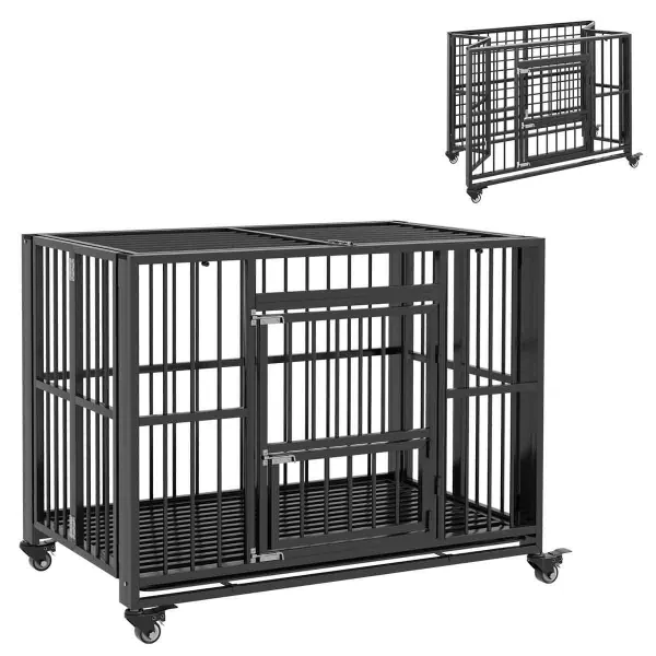 Image of PawHut 43'' Foldable Heavy Duty Dog Crate