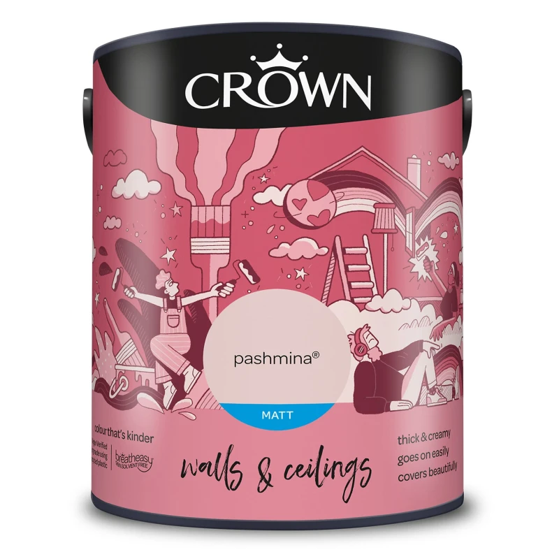 Image of Crown Walls & Ceilings Matt Emulsion Paint Pashmina - 5L