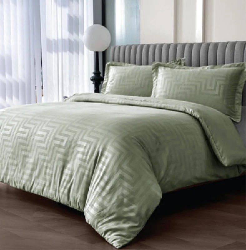 Image of Velosso Luxury Duvet Cover And Pillowcase Set, Chic Bedroom Decor, Elegant Style With Button Enclosure, Machine Washable - Sage