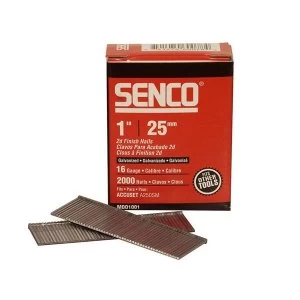 image of Senco Straight Brad Nails Galvanised 16G x 25mm (Pack 2000)