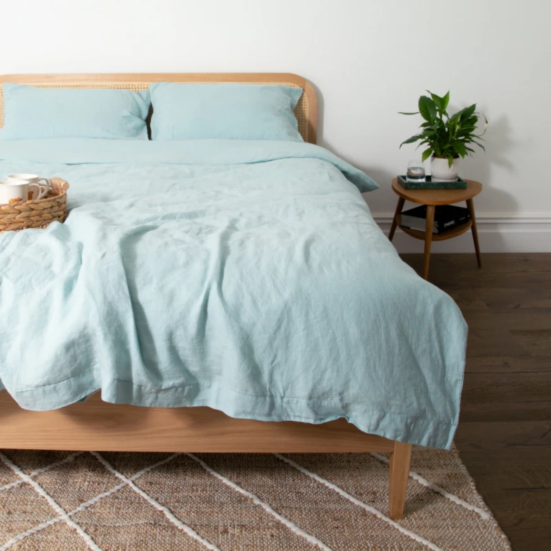 Image of Native Natural Aqua King 100% Linen Duvet Cover (230x220cm) in Blue Blue Unisex King