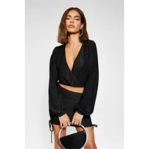 I Saw It First Glitter Wrap Front Crop Top - Black