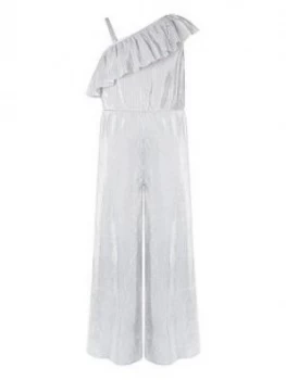 Monsoon Girls Cassandra Silver One Shoulder Jumpsuit - Silver, Size 9-10 Years, Women