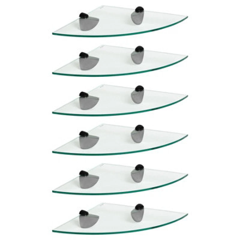 Image of Harbour Housewares 6X Floating Glass Corner Shelves - 30Cm - Black Brackets - Bathroom Shower Storage Vanity Display Unit Shelf