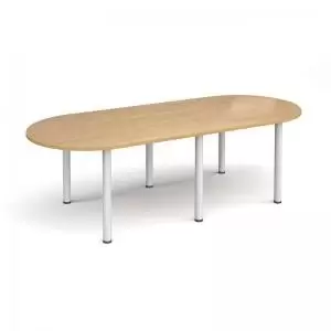 image of Radial end meeting table 2400mm x 1000mm with 6 white radial legs -