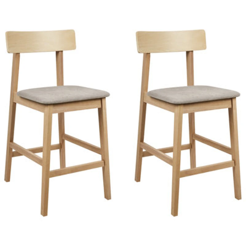 Image of Beliani Set Of 2 Bar Chairs Isanti Wood Light Brown/ Taupe