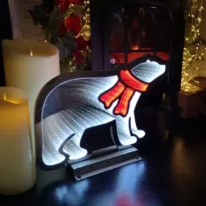 image of 40cm LED Infinity Christmas Polar Bear Decoration with Red Scarf & Metal Base