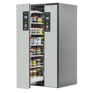 image of asecos Type 90 fire resistant vertical pull-out cabinet, 2 drawers, 10 shelves, grey/grey