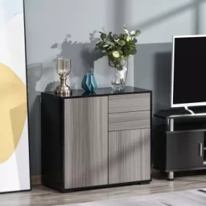 Image of HOMCOM Modern Stylish Freestanding Push-Open Design Cabinet with 2 Drawer, 2 Door Cabinet, 2 Part Inner Space-Light Grey and Black