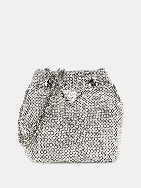 image of Guess Lua Rhinestone Mini Bucket Bag 14857318 Silver