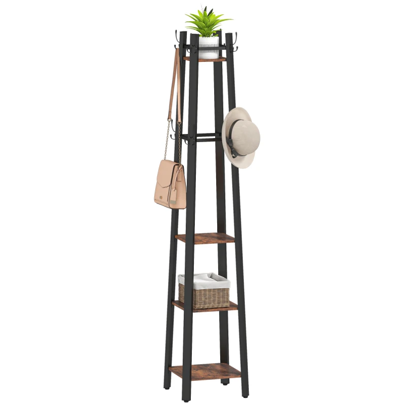 Image of HOMCOM HOMCOM 4 Tier Freestanding Coat Rack with 8 Hooks for Entryway, Hallway in Brown Brown One Size Unisex 5063603610606