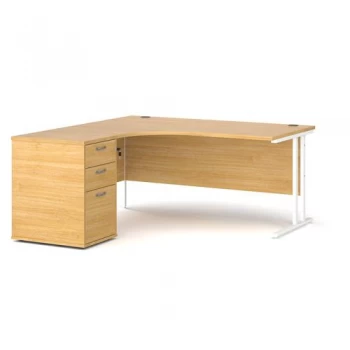 image of Maestro 25 left hand ergonomic desk 1600mm with white cantilever frame