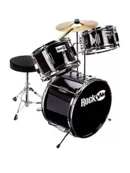 image of Rockjam 3 Piece Junior Drum Kit With Cymbal, Pedal, Stool And Sticks - Black