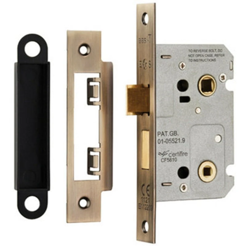 Image of Loops Locking Bathroom Door Sashlock Latch Square Forend 64mm Antique Brass Metallics unisex