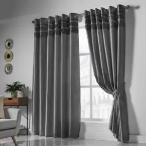 image of Isabella Rose Denver Lined Eyelet Curtains - Charcoal - 167cm (66") X 137cm (54") TJ Hughes