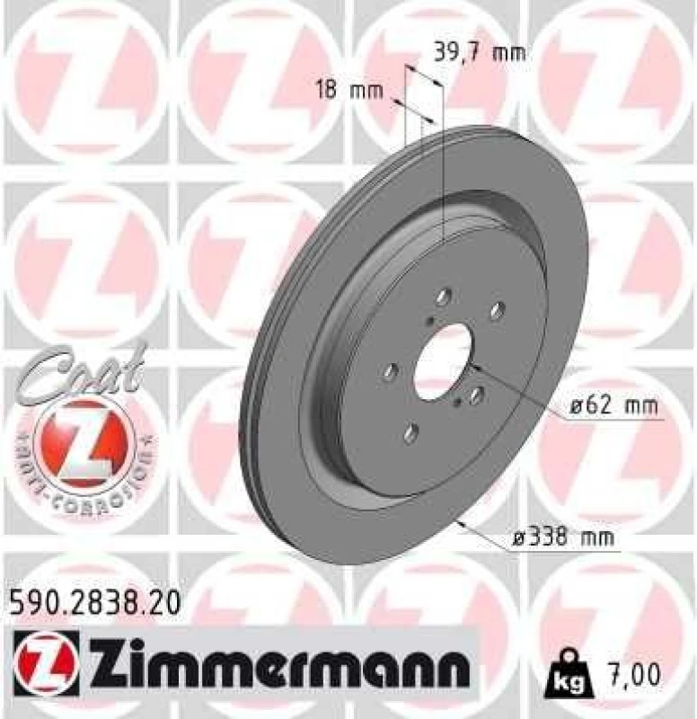 Image of ZIMMERMANN Brake disc ZIMMERMANN 590.2838.20