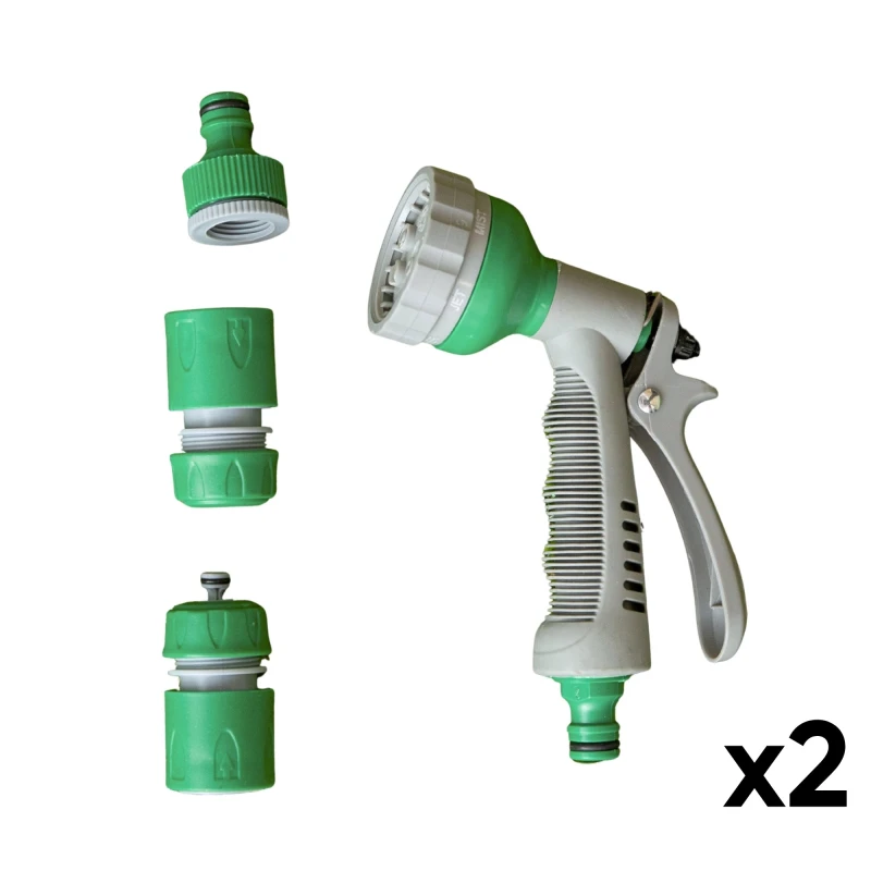 Image of 2 Pack of 6 Pattern Garden Hose Pipe Spray Gun Set with Fittings