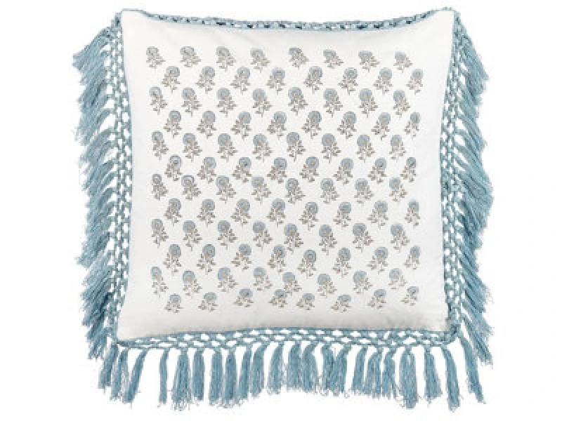 Image of Beliani Throw Cushion Pallida Cotton 45 X 45cm Blue Floral Pattern