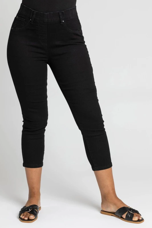 Image of Roman Womens Petite Stretch Crop Denim Jegging in Black Size: 16 Black Female 16