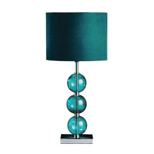 image of Premier Housewares Mistro Table Lamp with Teal Orb/Chrome Base & Teal Faux Suede Shade