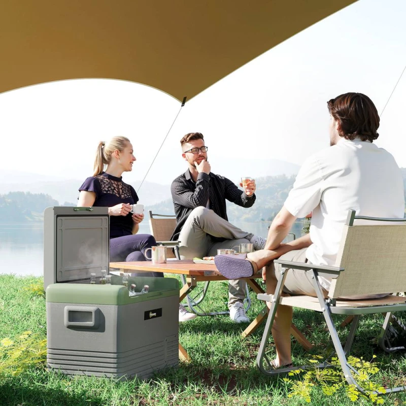Image of OUTSUNNY 40L Car Refrigerator 12V Portable Freezer for Camping, Light Green in Grey Grey Unisex