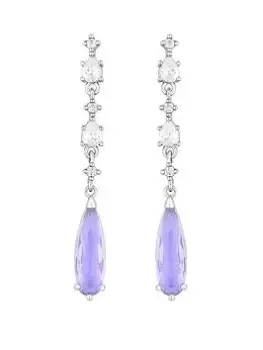 image of Jon Richard Rhodium Plated Amethyst Cubic Zirconia Linear Teardrop Earrings, Silver, Women