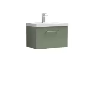 image of Nuie Arno 600mm Wall Hung 1 Drawer Vanity & Thin-Edge Basin Satin Green