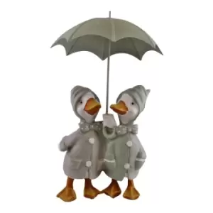 Image of Geko Duck Couple With Umbrella Garden Ornament