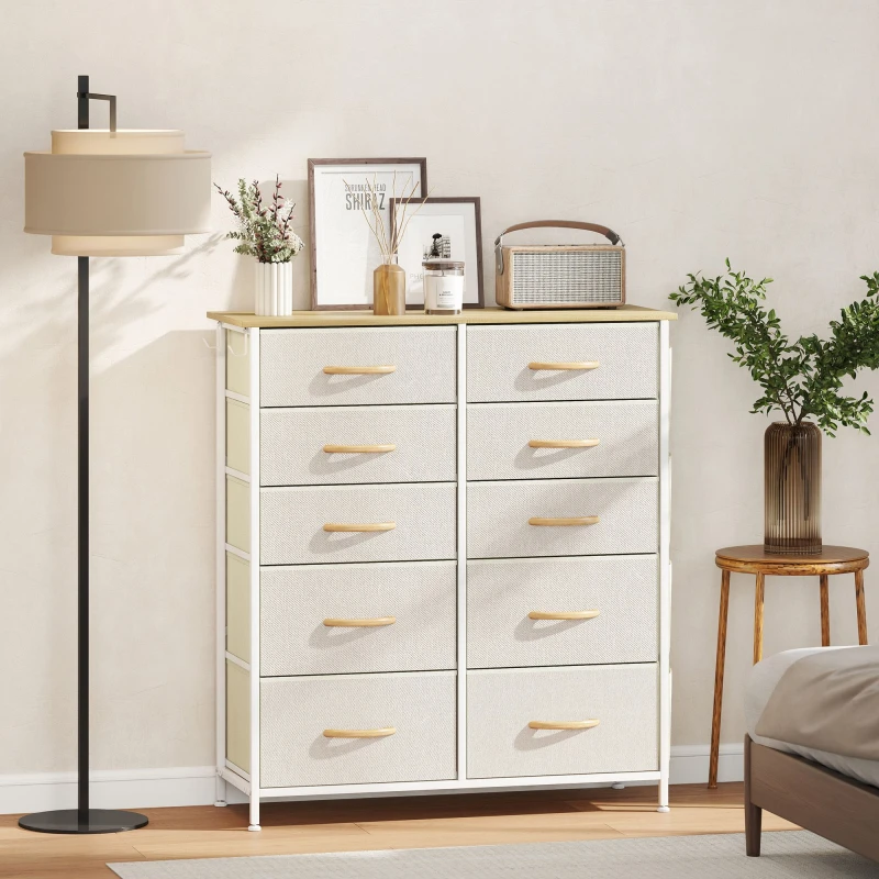 Image of HOMCOM HOMCOM Chest of Drawers with Fabric Drawers Dresser for Bedroom in Beige Size: X-Large Beige XL Unisex 5063603983618