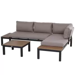 image of Outsunny 3Pcs Garden Sectional Sofa Side Table Furniture Set Aluminum W/ Cushion