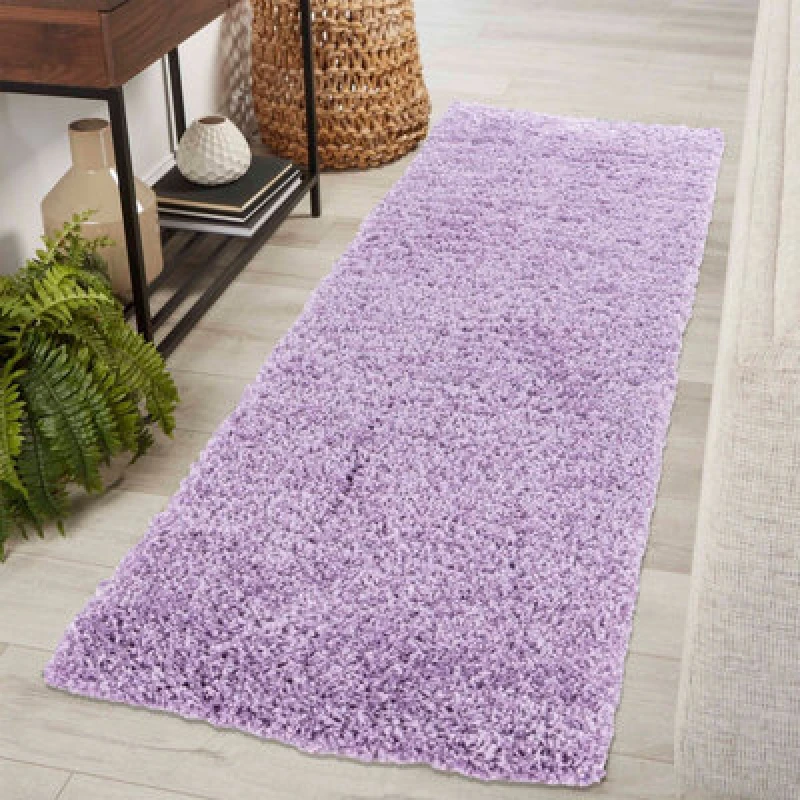 Image of Desire Rugs Plain Living Room Shaggy Area Rugs Lilac Runner 60X220 Cm