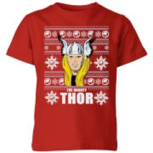 Image of Marvel Thor Face Kids Christmas T-Shirt - Red - 9-10 Years