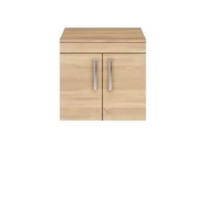 Nuie Athena 600 Wall Hung 2-door Vanity & Worktop - Natural Oak