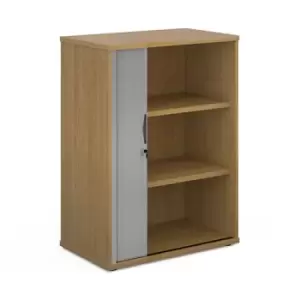 image of Universal single door tambour cupboard 1090mm high with 2 shelves - oak with silver door