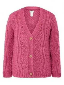 Image of Monsoon Girls Chunky Knitted Cardi - Pink, Size Age: 9-10 Years, Women