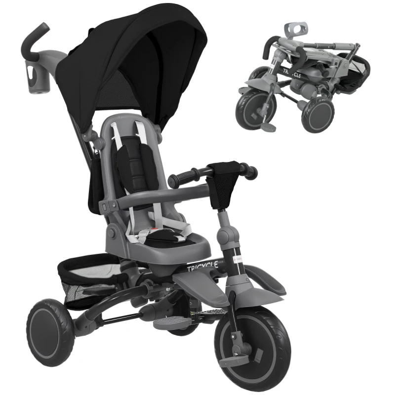 Image of AIYAPLAY AIYAPLAY 6 in 1 Kids Trike, Toddler Tricycle with Parent Handle - Black