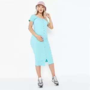 image of Missguided Popper Ss Midi Dress - Blue