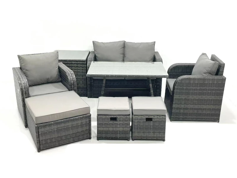 Image of Fimous Outdoor Garden Furniture Set with Reclining Chair 3 Footstool Side Table Dark Grey