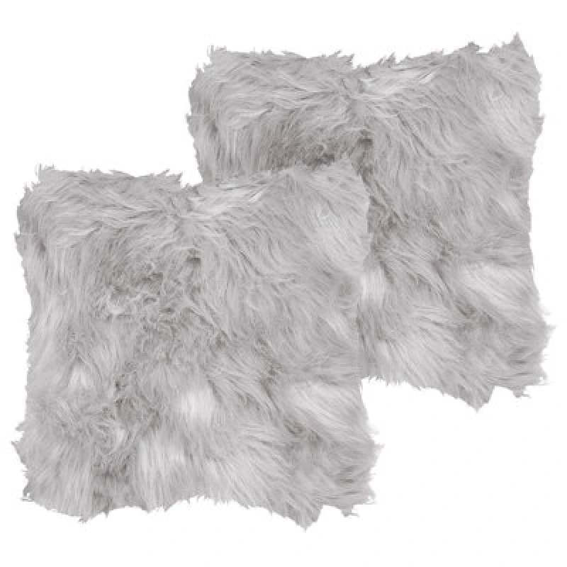 Image of Beliani Set Of 2 Decorative Cushions Lubha Faux Fur 42 X 42cm Light Grey Solid