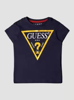 image of Guess IAN boys's Childrens T shirt in Blue. Sizes available:2 ans,3 ans,5 ans