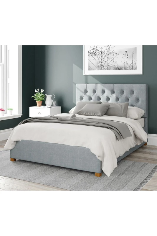 Image of Aspire Aspire Olivier Upholstered Ottoman Storage Bed, Malham Weave Fabric in Light Blue Size: Single Light Blue Single Unisex 5057632168245