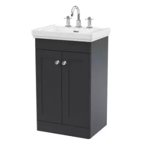 image of Nuie Classique 500mm Floor Standing 2-door Unit & Basin 3 Tap Holes - Satin Anthracite