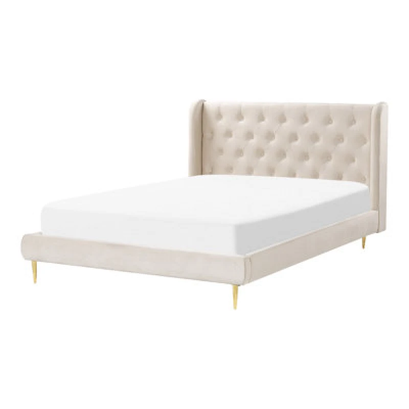 Image of Beliani Bed Velvet Forbach 140 X 200 Cm (Eu Double) Beige