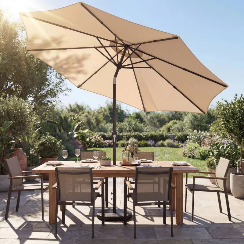 Image of OUTSUNNY 2.7 m Garden Parasol Umbrella with Cross Base, Sandbag in Khaki Size: 3m Khaki Unisex 3m