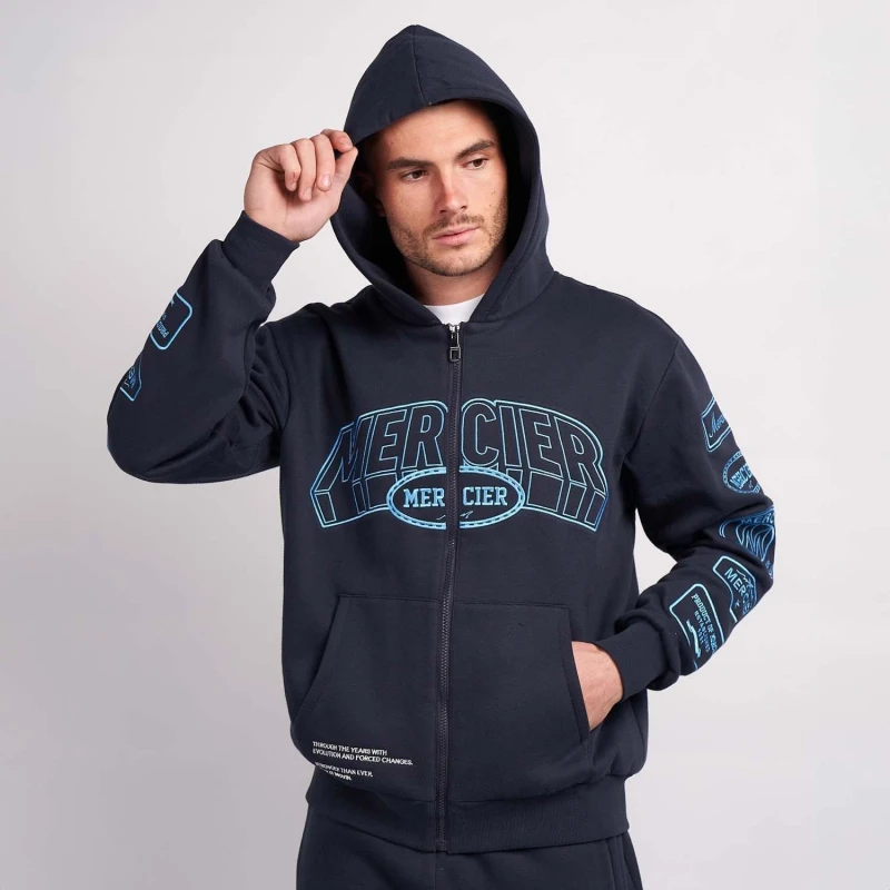 Image of Mercier Compton Zip Up Hoodie - Blue Blue XS